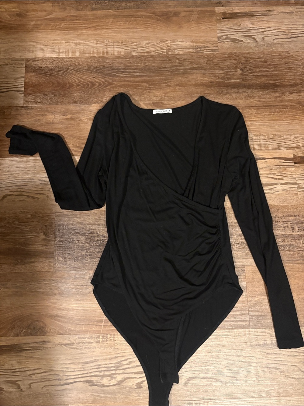 Mango Black Wrap-Front Long Sleeve Bodysuit